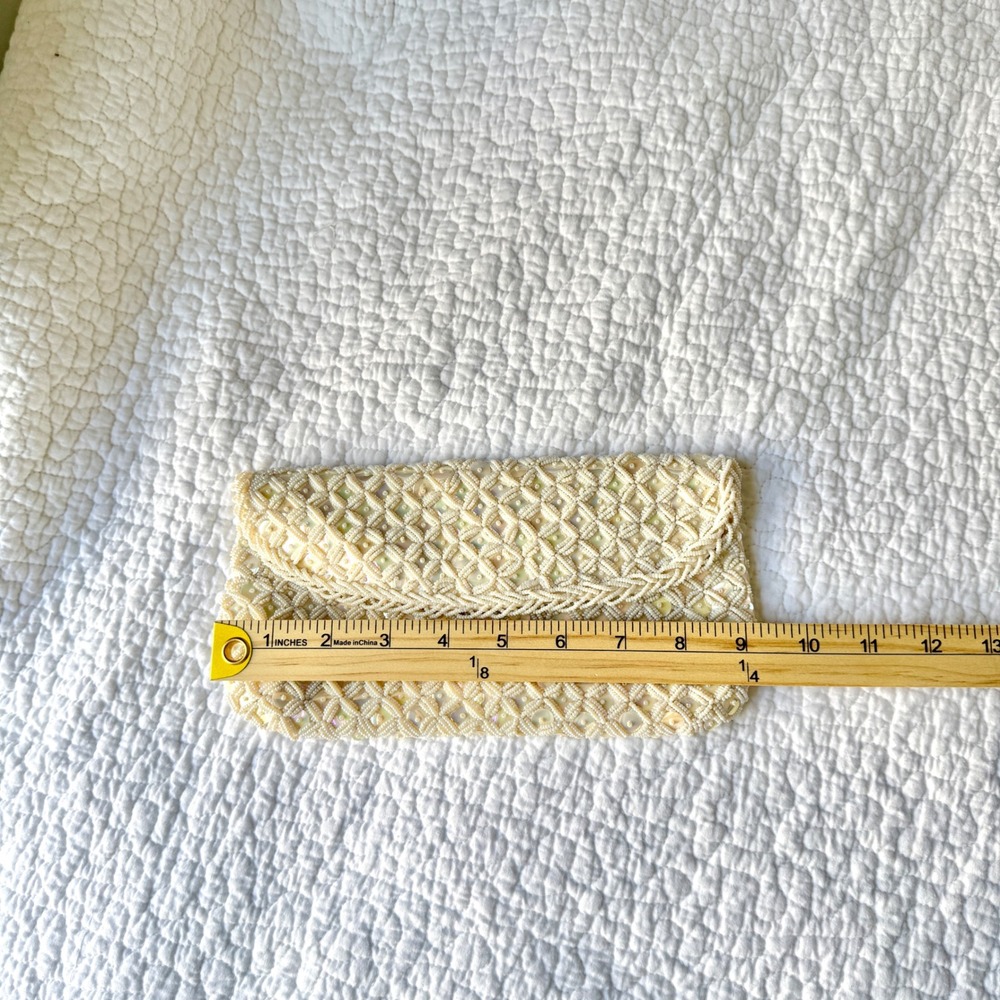 Vintage Beaded Sequin Clutch Bag Purse Ivory Bridal Pearlcore 90s Prom Hong Kong - Picture 6 of 7
